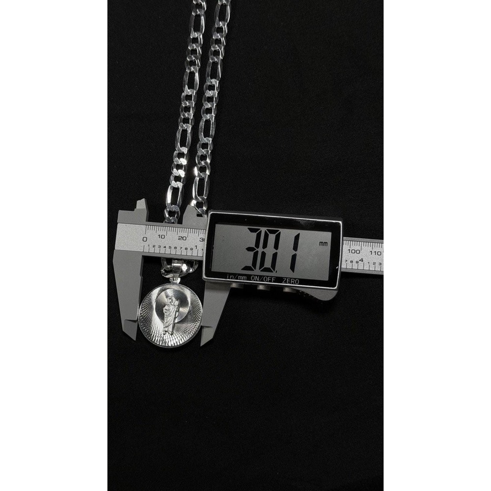 925 Sterling Silver Figaro Chain Necklace Saint Jude Virgin Mary Pendant 24 inch - Picture 6 of 9